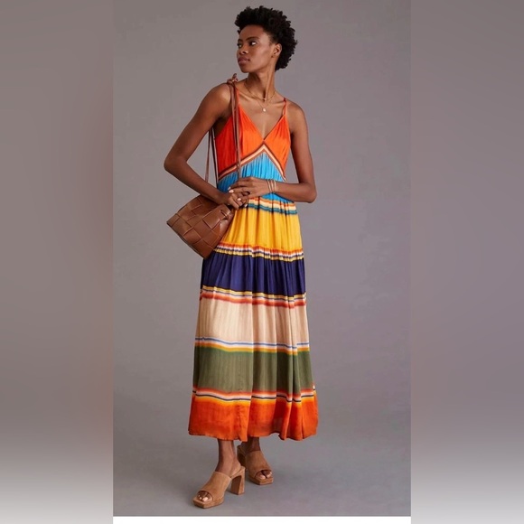Tanvi Kedia Dresses & Skirts - Tanvi Kedia V-Neck Colorblock Midi Dress –Anthropologie NWOT, Size Small